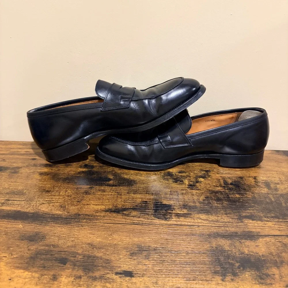 Crockett & Jones Rosebery Black Leather Penny Loafers Mens 8.5 E Made in England